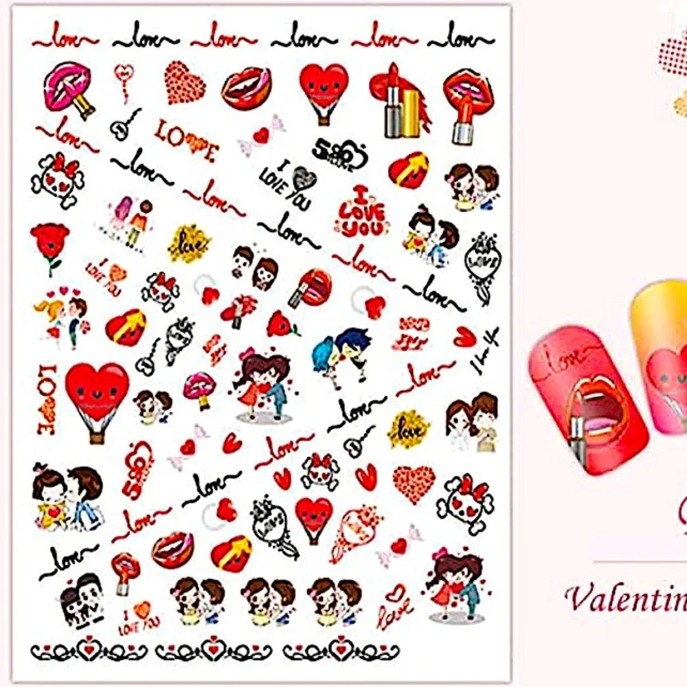 💌BO/GO$6 Valentine’s Day Nail Sticker Decals hearts love makeup